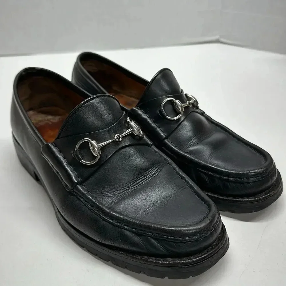 Gucci Black Leather Horsebit Loafers